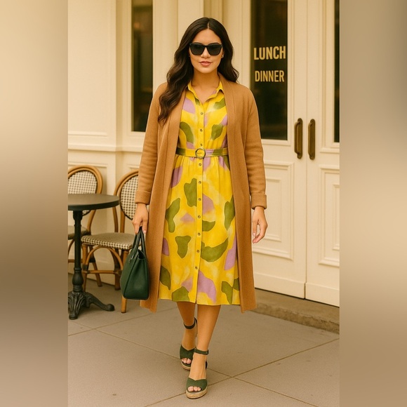 French Connection Long Shirt Dress Multicolor Abstract Print  Extra Large NWT - Picture 1 of 9